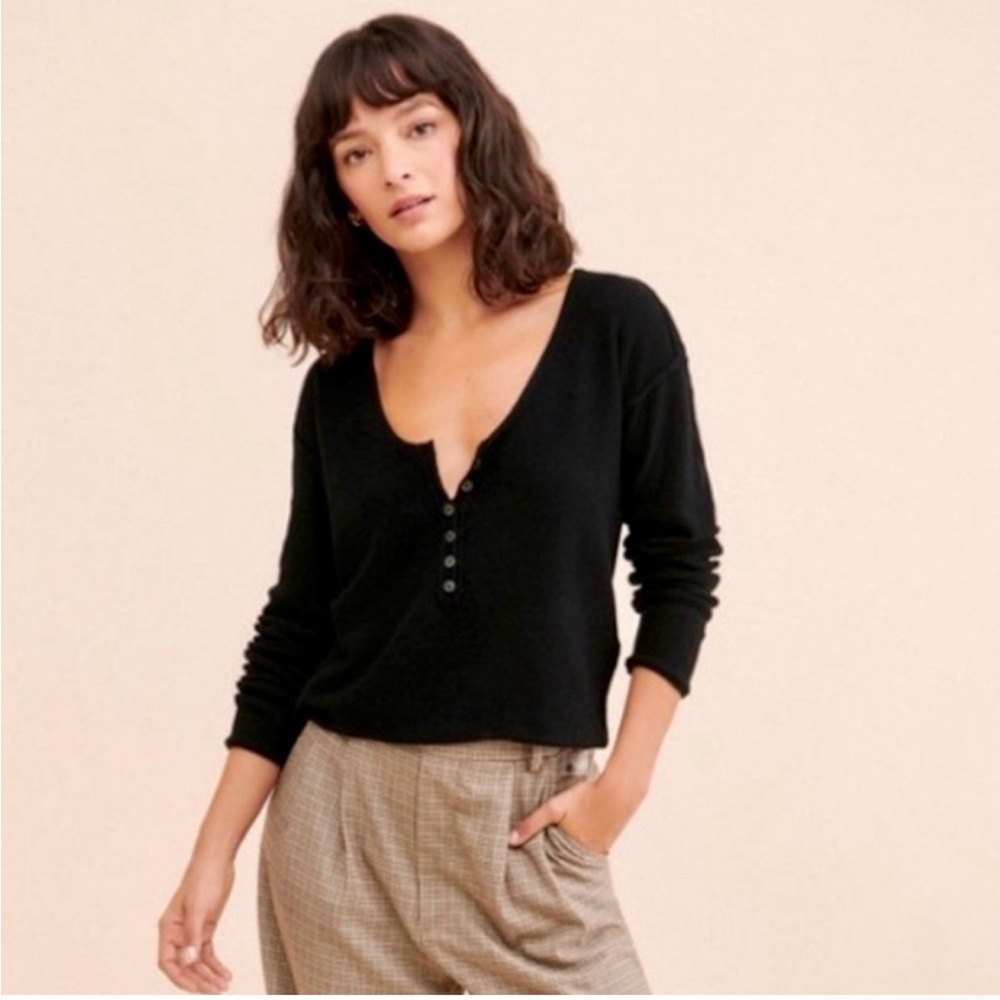 Free People Nimbus 100% Cashmere Henley Sweater size S Black